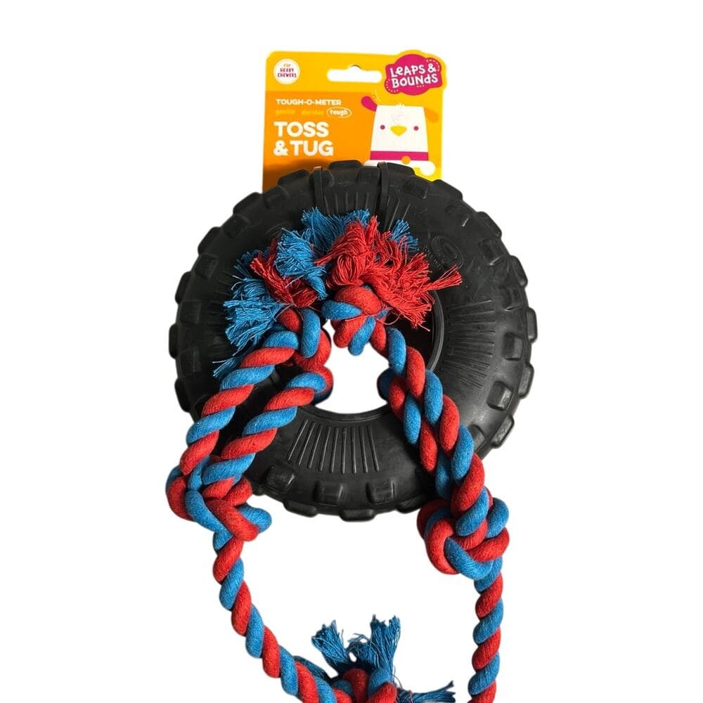 Leaps & Bounds Toss & Tug Tire Dual Rope Dog Toy, Medium