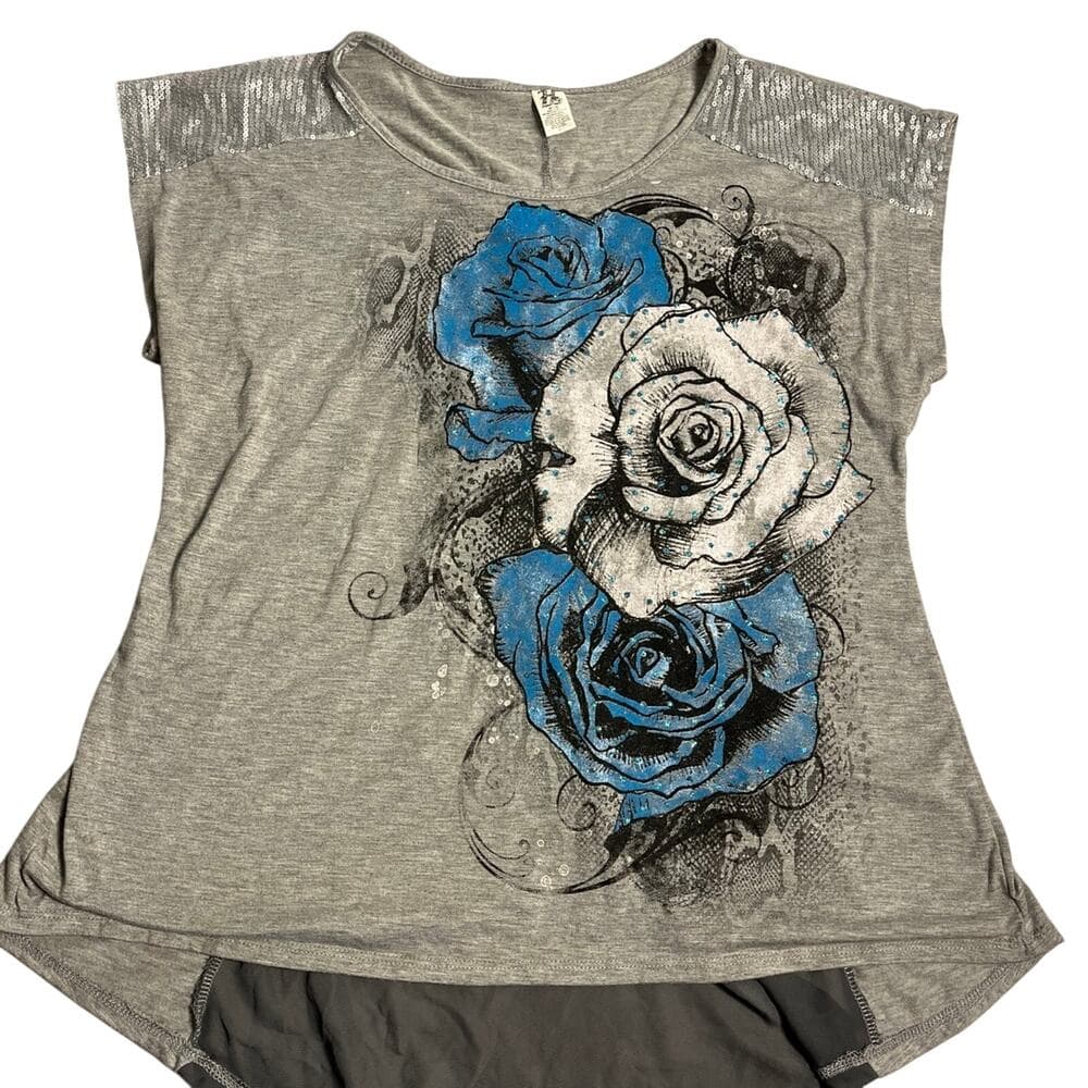 Gray with flower L shirt - Thumbnail 4