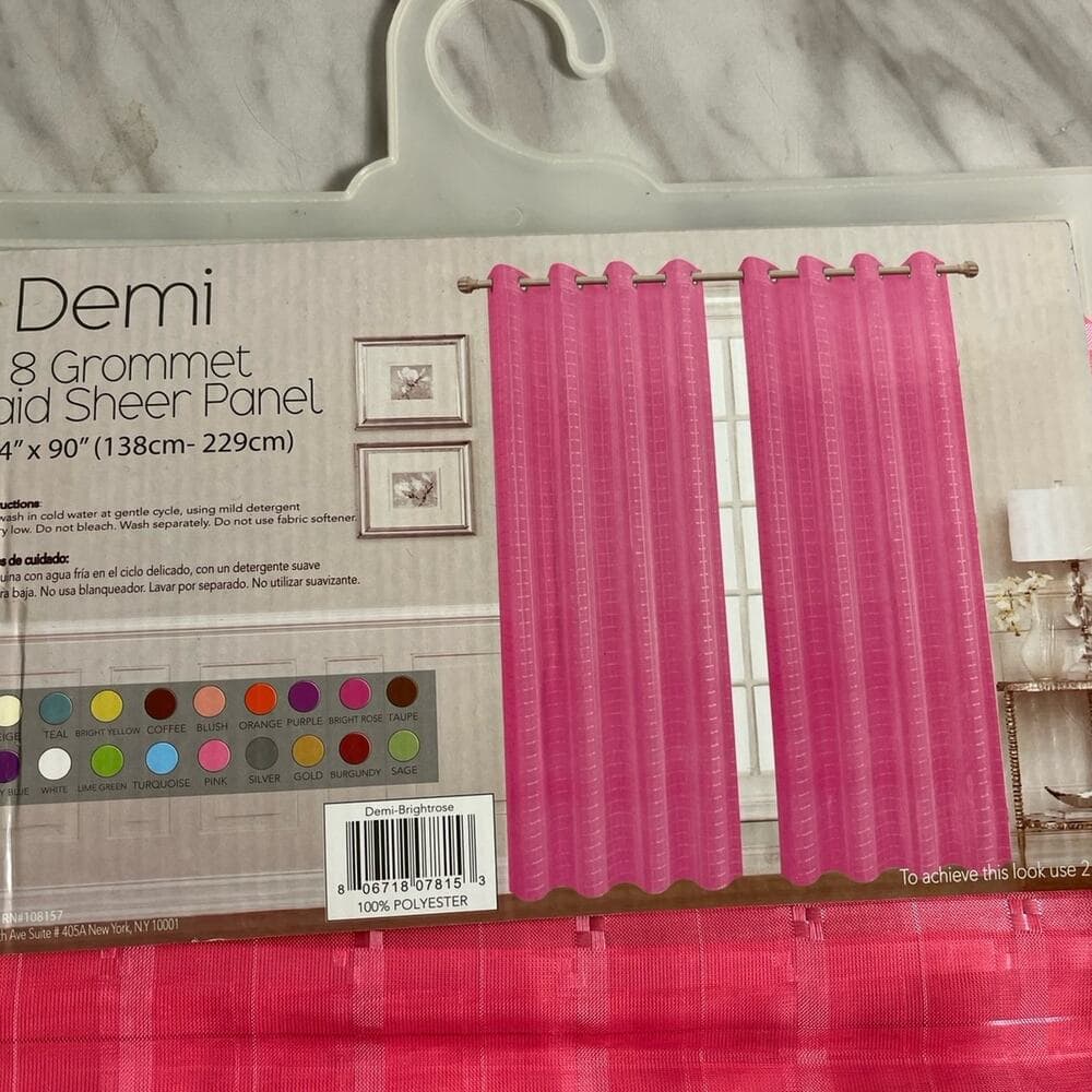 Demi-Brightrose 8 Grommet plaid sheer panel 54” x 90” - Thumbnail 2