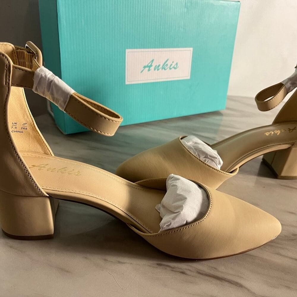 Women's Shoes wide Size Timeless Pointed Toe Block Heel Pumps Wedding Dress Shoe - Thumbnail 5