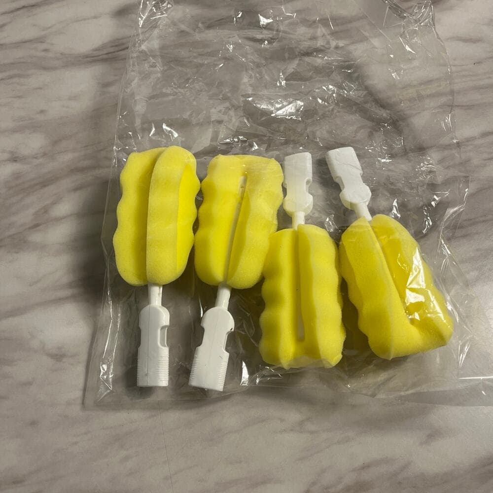 4 Oblivion Bottle Brush, Soft Sponge Head, Plastic Handle, Hanging Hole, Yellow