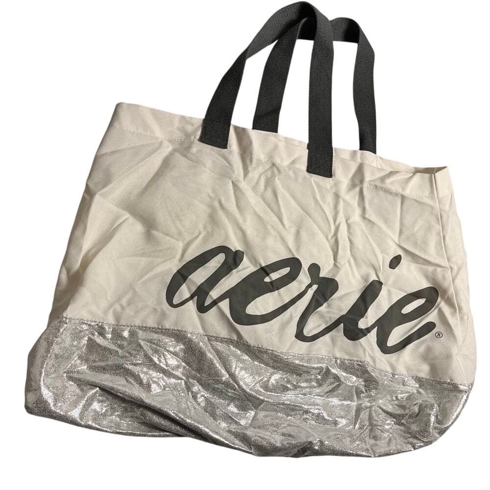 Aerie Cream Grey Silver Large Tote Bag