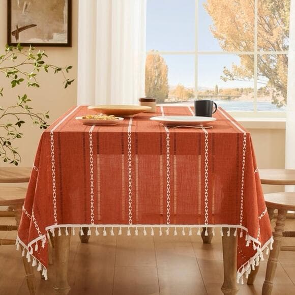 ZeeMart Hemstitched Embroidery Striped Boho Tablecloth 60x104 - Thumbnail 5