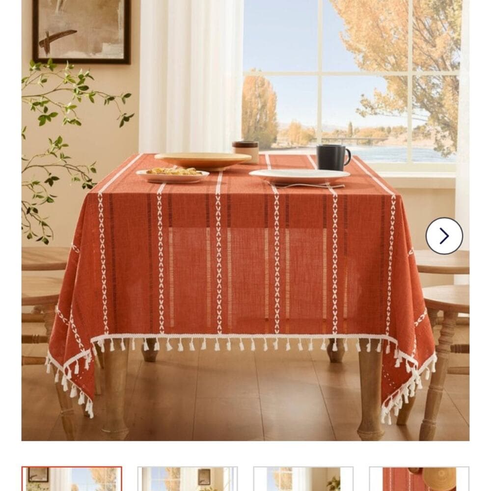 ZeeMart Hemstitched Embroidery Striped Boho Tablecloth 60x104 - Thumbnail 3