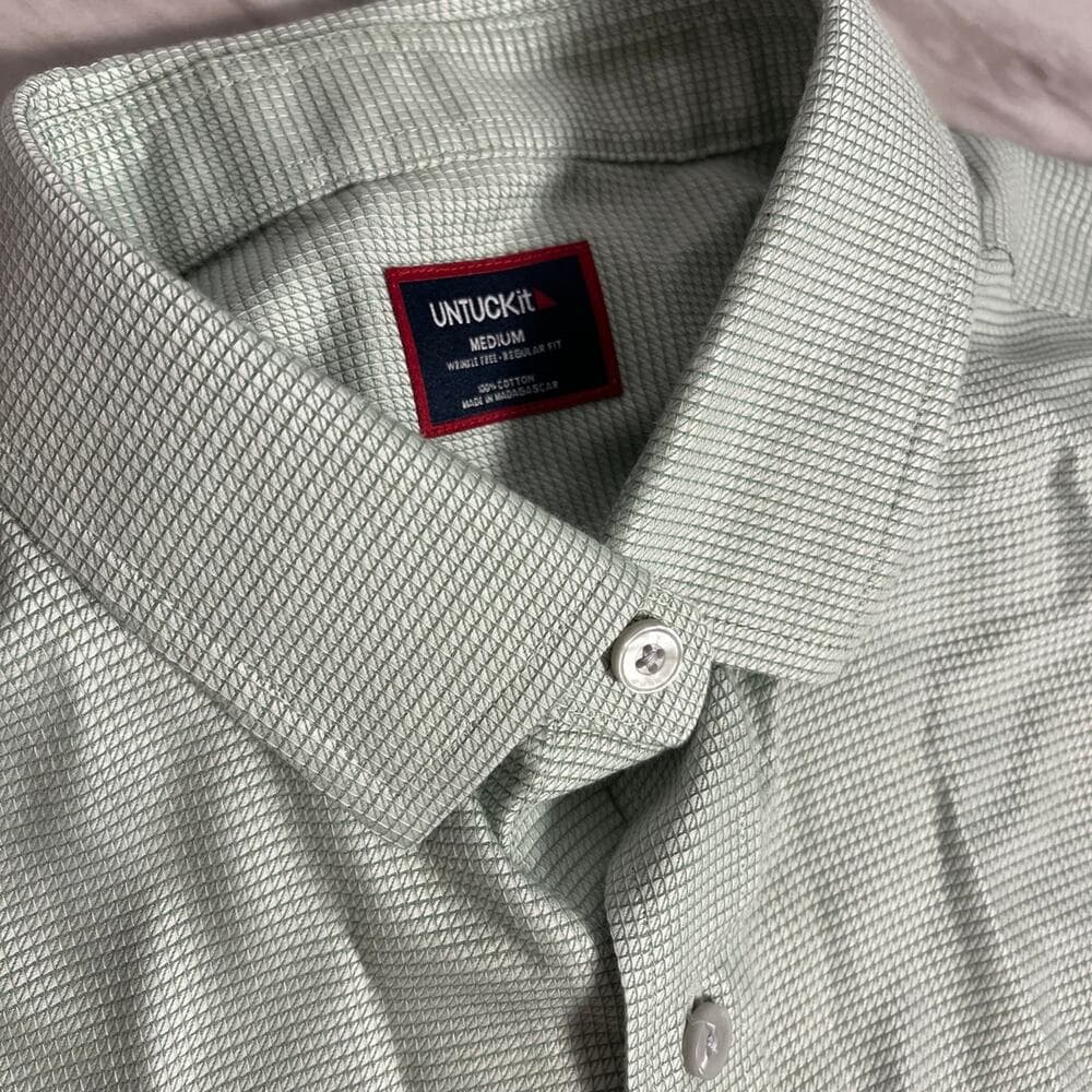 Burke Solid Wrinkle Free Cotton Dobby Button-Up Shirt Size Medium - Thumbnail 5