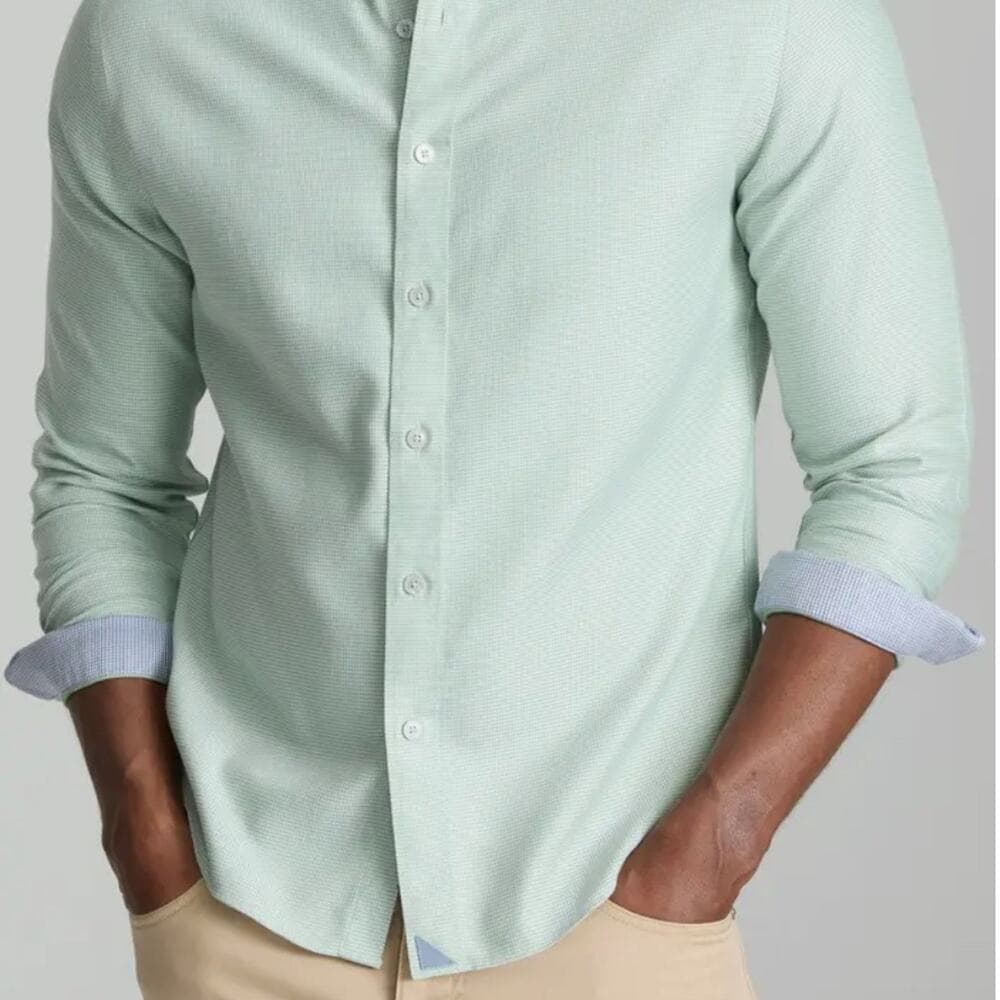 Burke Solid Wrinkle Free Cotton Dobby Button-Up Shirt Size Medium - Thumbnail 11