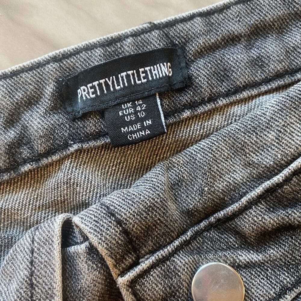 Washed Grey Biker Waistband Detail Denim Mini Skirt - Thumbnail 2