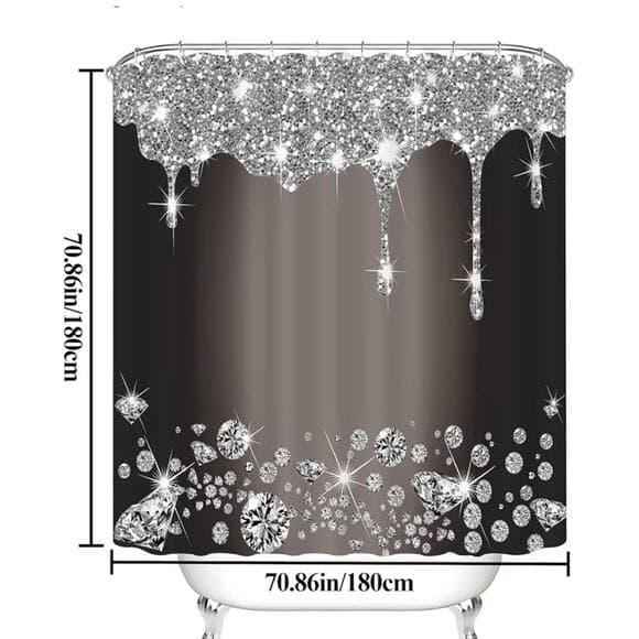 Glitter Diamond Shower Curtain With 12 Hooks - Thumbnail 2