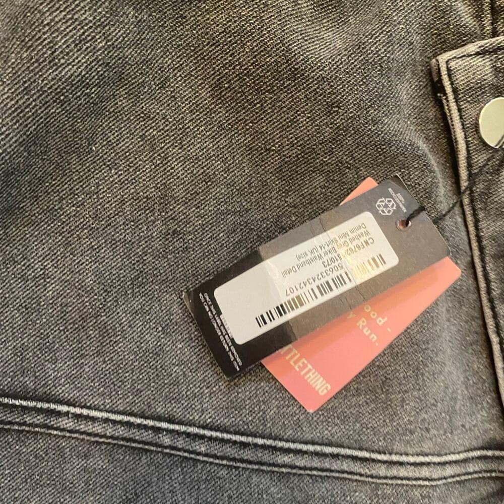 Washed Grey Biker Waistband Detail Denim Mini Skirt - Thumbnail 4