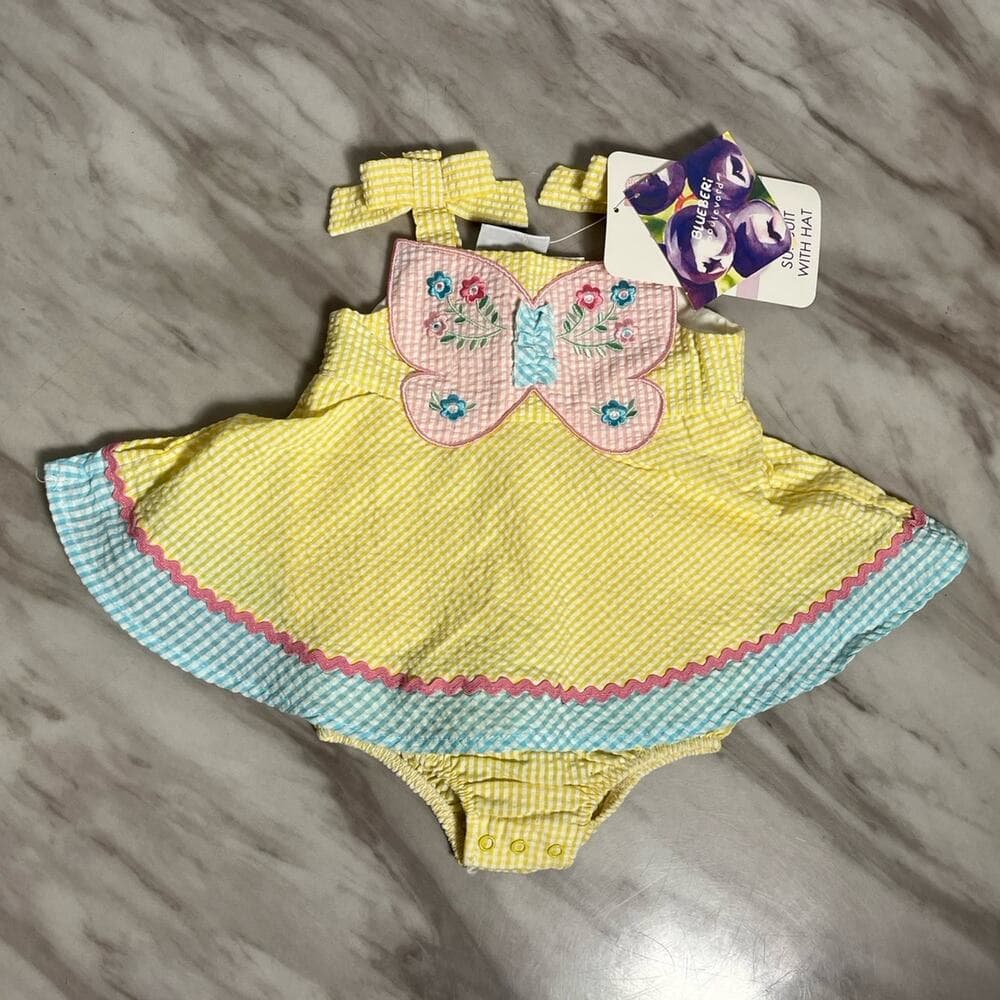Blueberi Boulevard Butterfly Flowers Dress Girls Size 12 Months
