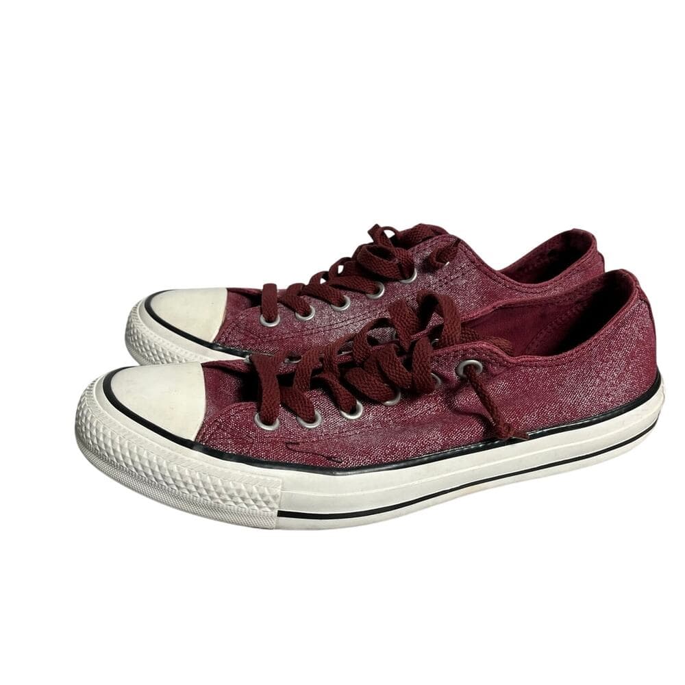 Converse All Star OX Denim Sneakers Shoes Women's 9 Red Maroon Canvas Lace Up - Thumbnail 7