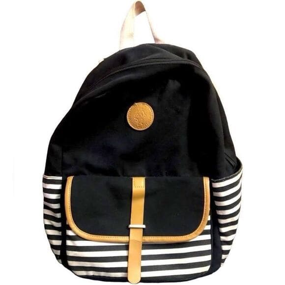 The Idyll of Collie Striped Canvas Backpack With Adjustable Straps Locker bag - Thumbnail 8