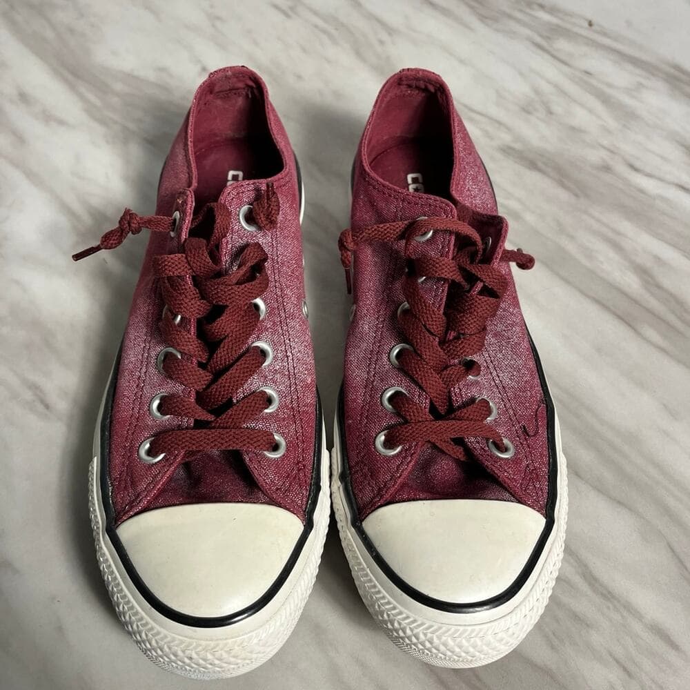Converse All Star OX Denim Sneakers Shoes Women's 9 Red Maroon Canvas Lace Up