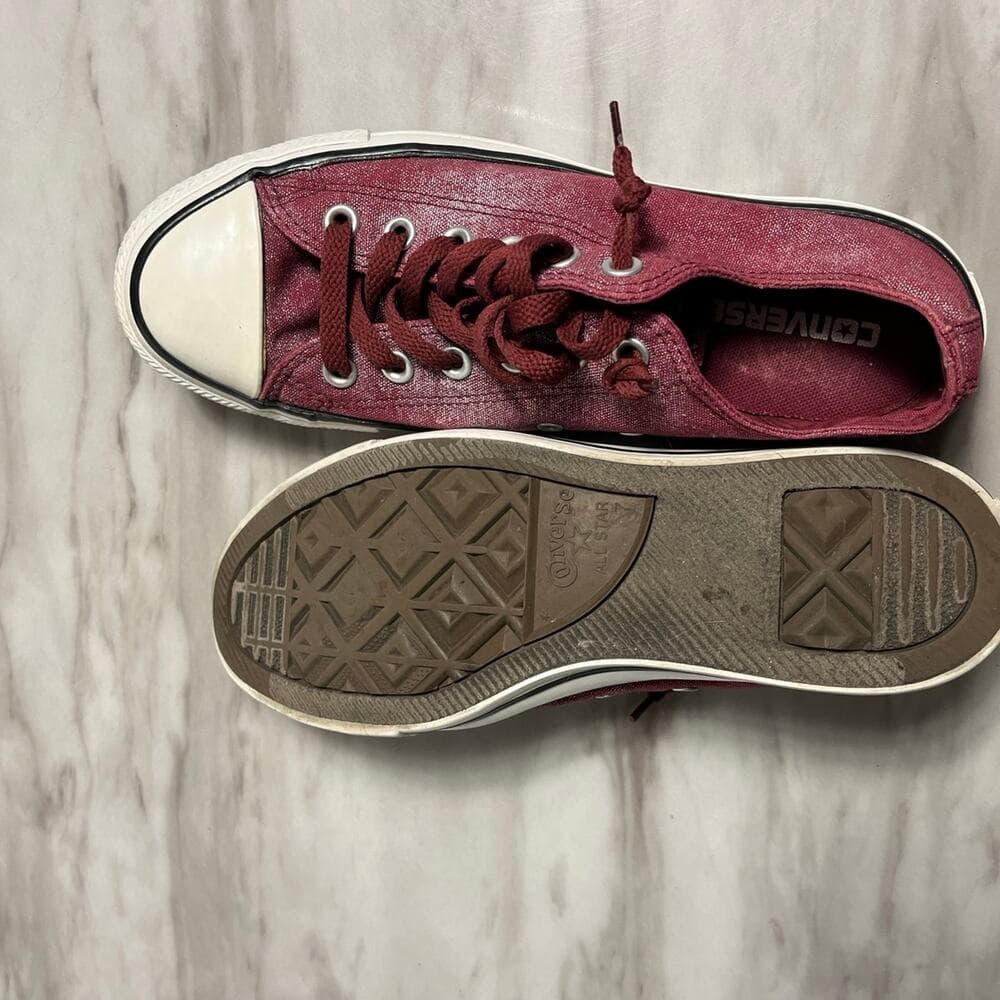 Converse All Star OX Denim Sneakers Shoes Women's 9 Red Maroon Canvas Lace Up - Thumbnail 5