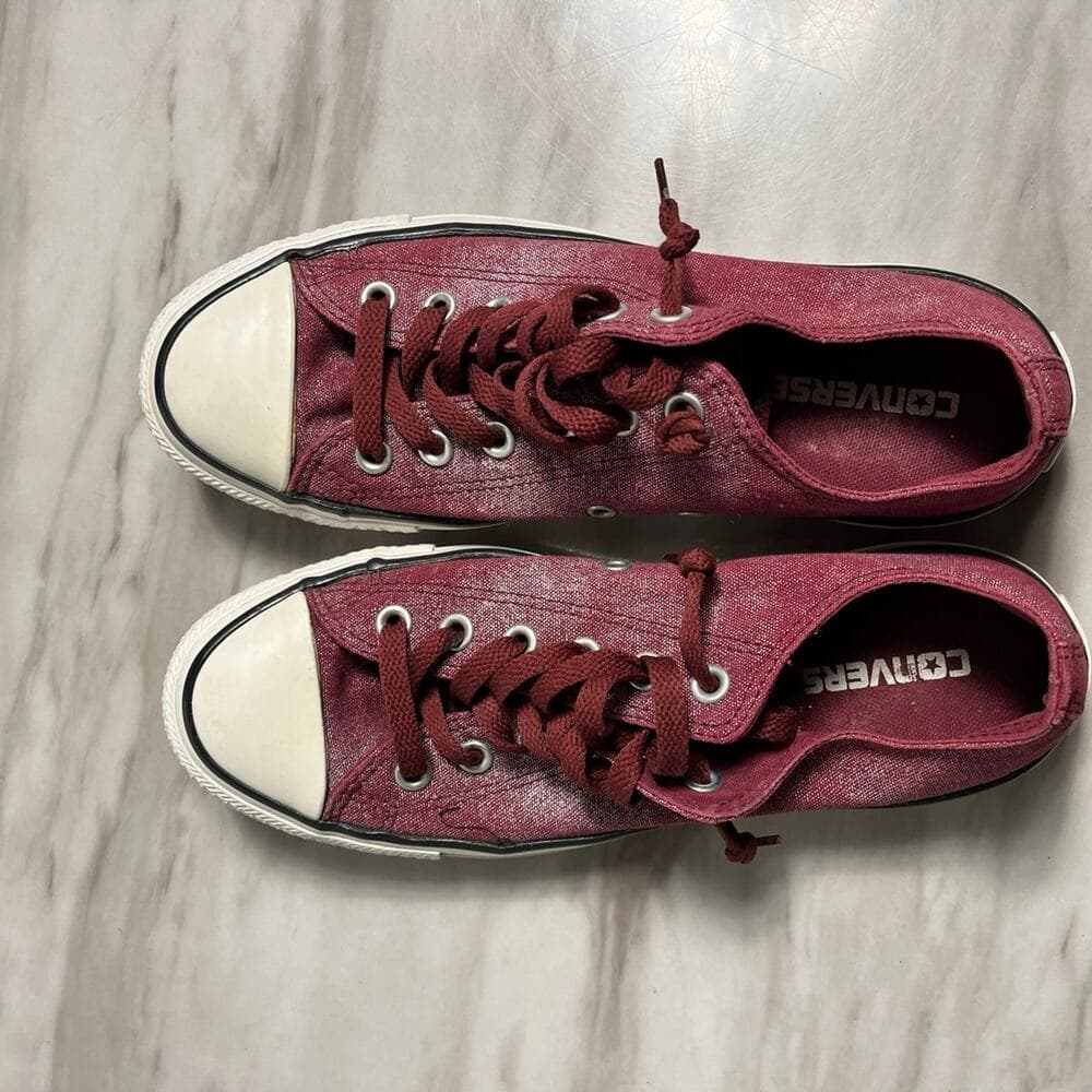 Converse All Star OX Denim Sneakers Shoes Women's 9 Red Maroon Canvas Lace Up - Thumbnail 4
