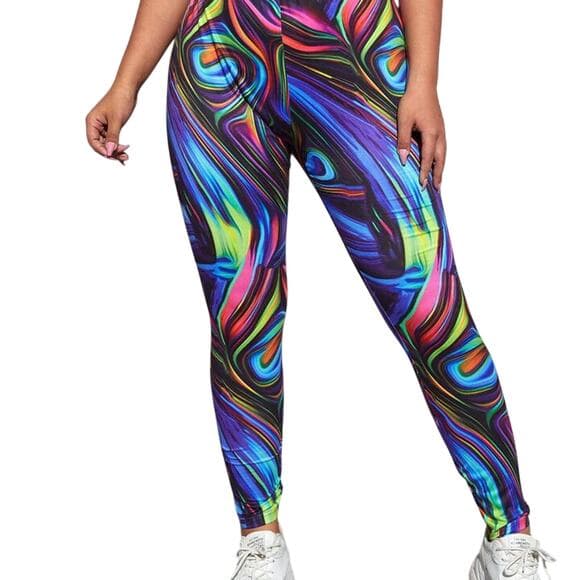 SHEIN EZwear Plus Marble Print Leggings Size 4XL - Thumbnail 6
