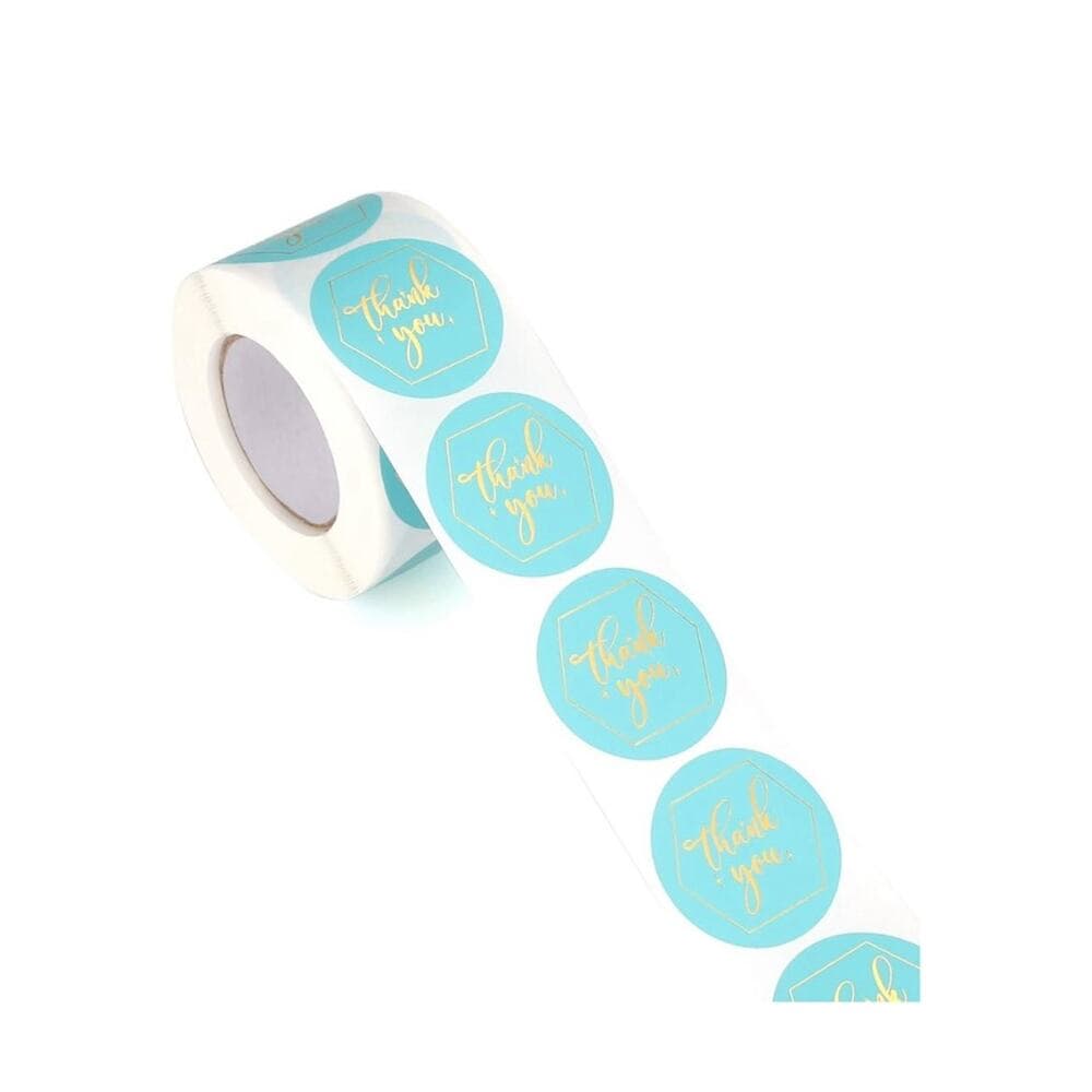 Thank You Stickers Roll - 1.5 inch Blue Thank You Stickers with Teal Base Color, - Thumbnail 4