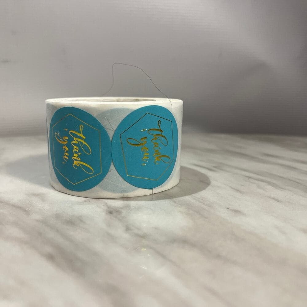 Thank You Stickers Roll - 1.5 inch Blue Thank You Stickers with Teal Base Color, - Thumbnail 2
