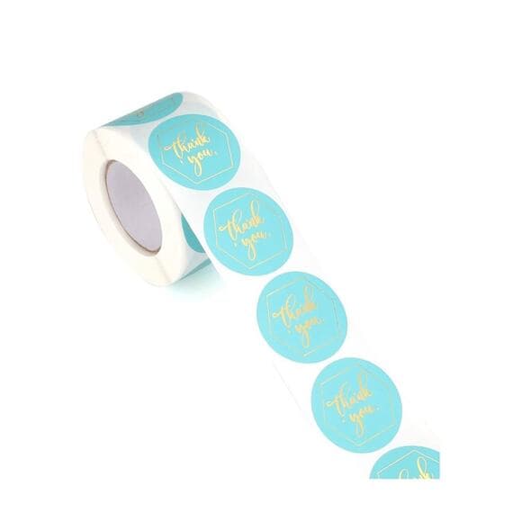 Thank You Stickers Roll - 1.5 inch Blue Thank You Stickers with Teal Base Color, - Thumbnail 5