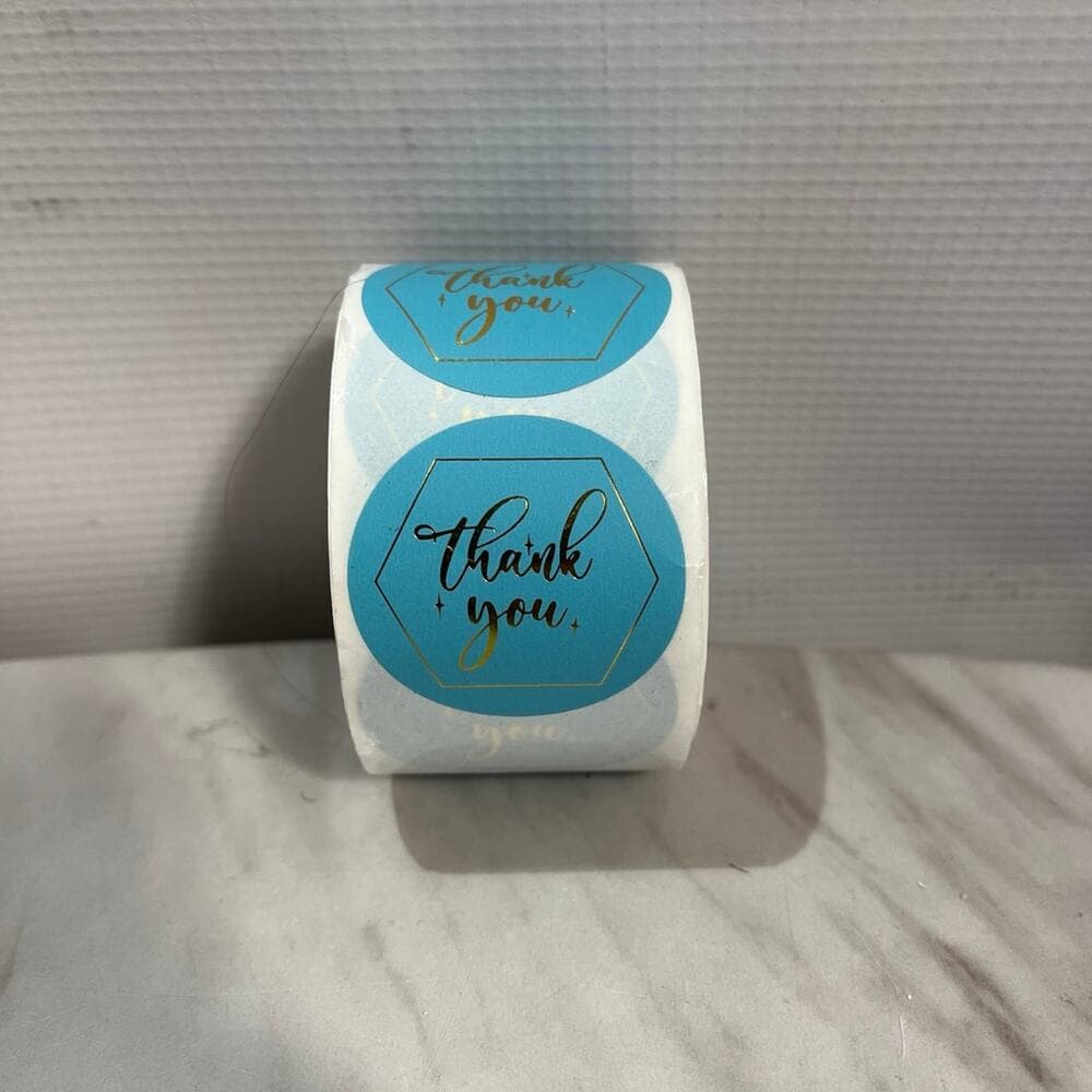 Thank You Stickers Roll - 1.5 inch Blue Thank You Stickers with Teal Base Color,