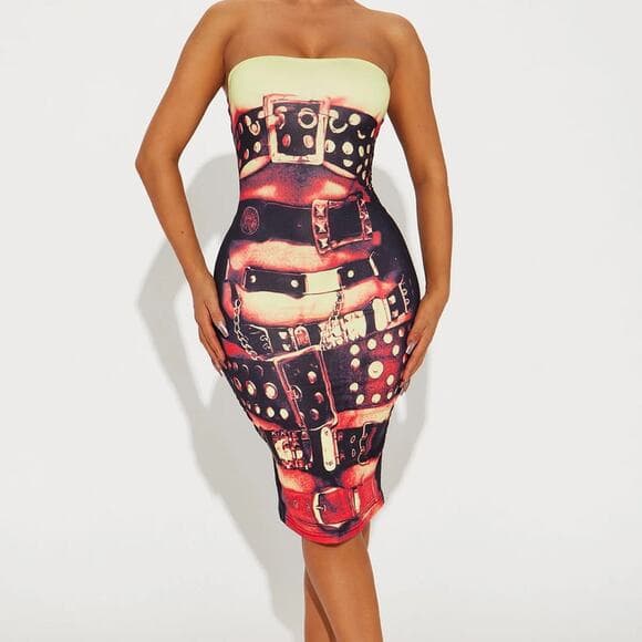 Strapped and Studded Mini Dress - Red/combo Size Small women’s - Thumbnail 9