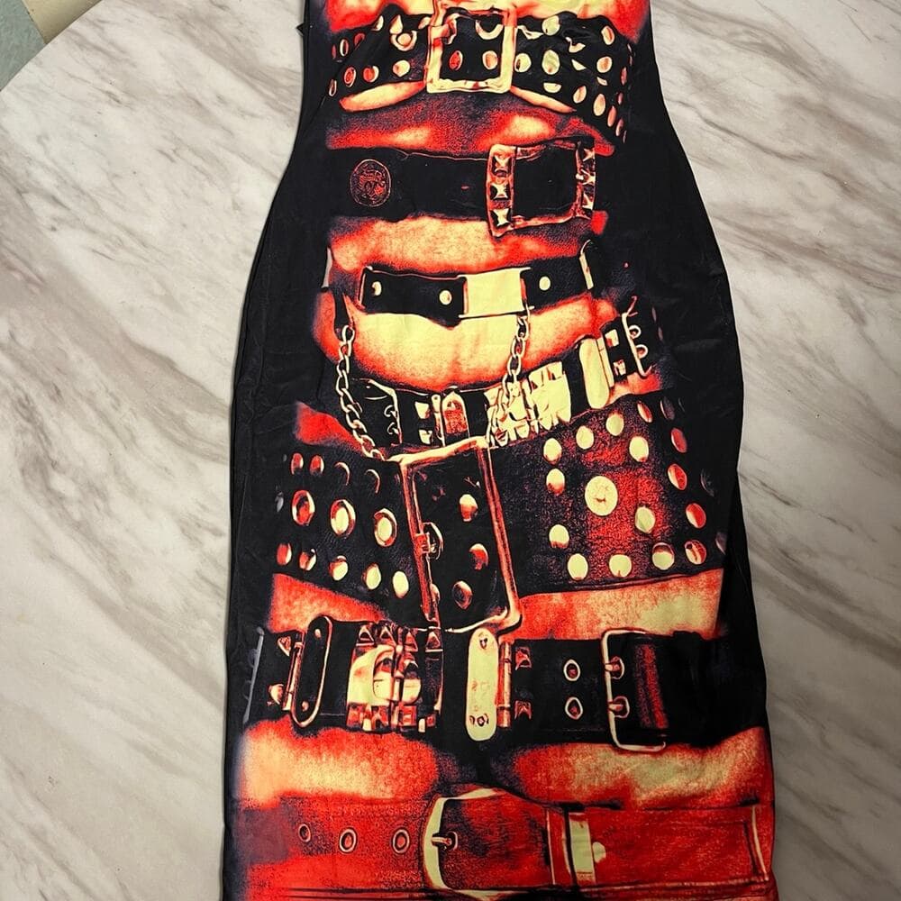 Strapped and Studded Mini Dress - Red/combo Size Small women’s - Thumbnail 5