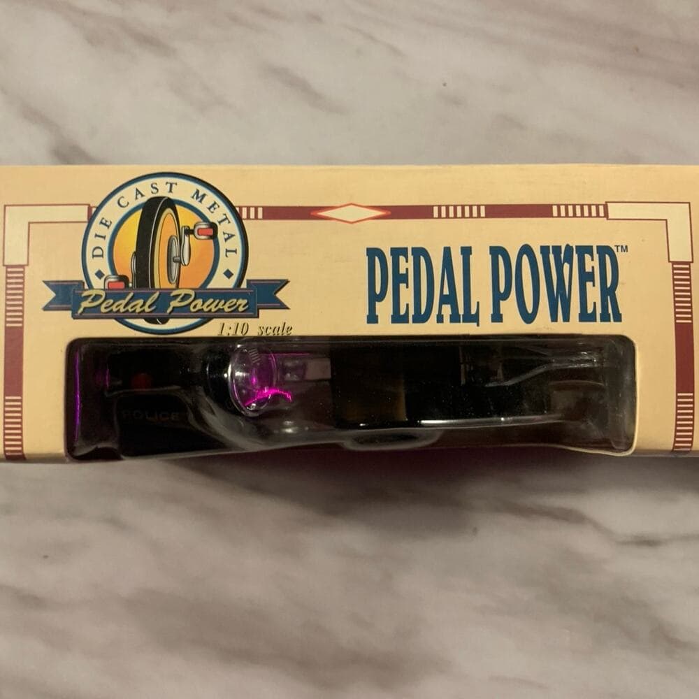 Vtg Die Cast Metal Golden Wheel Pedal Power DarkBlue Police Tow Truck Toy - Thumbnail 5