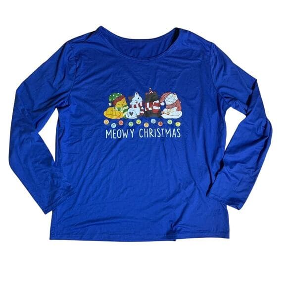 Womens Meowy Christmas T-shirt XL - Thumbnail 4