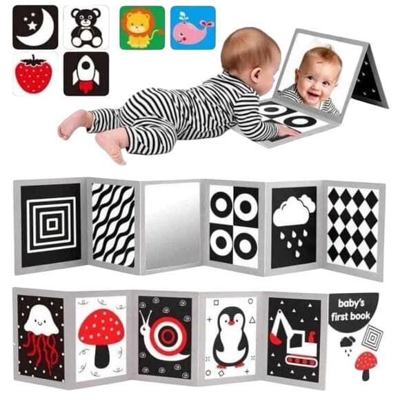 Newborn Visual Development Black and White Baby Book Tummy Time Mirror Toys - Thumbnail 5