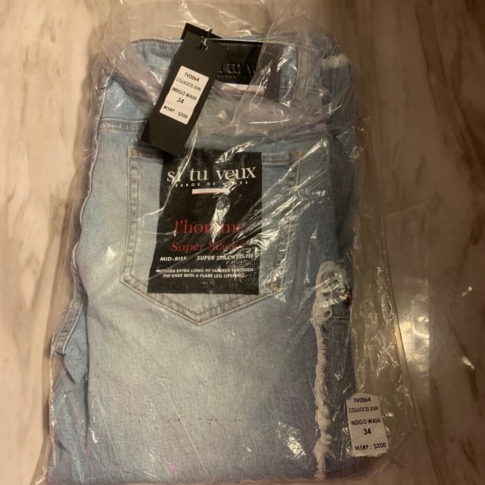 Si Tu Veux Superstack Indigo Wash Mens Jeans Size 34 - Thumbnail 6