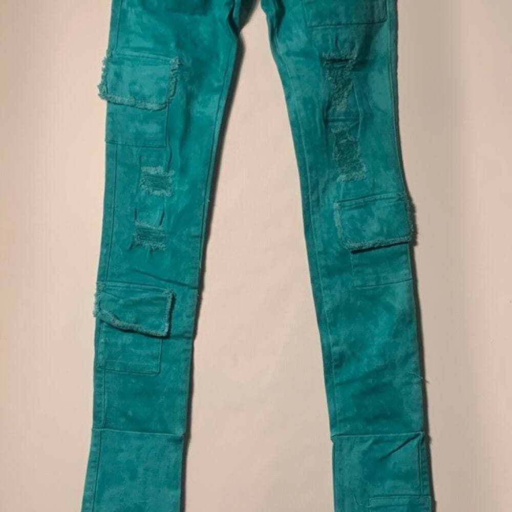 Si Tu Veux Superstack Teal Mens Jeans Size 32 - Thumbnail 5