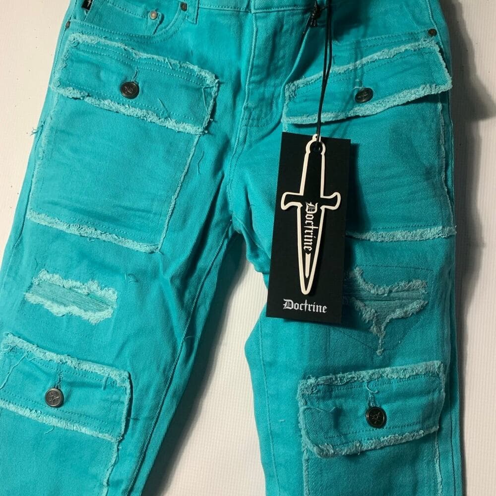 DOCTRINE DENIM (SAVANT TEAL SUPER STACKED JEAN) SIZE 32 - Thumbnail 4