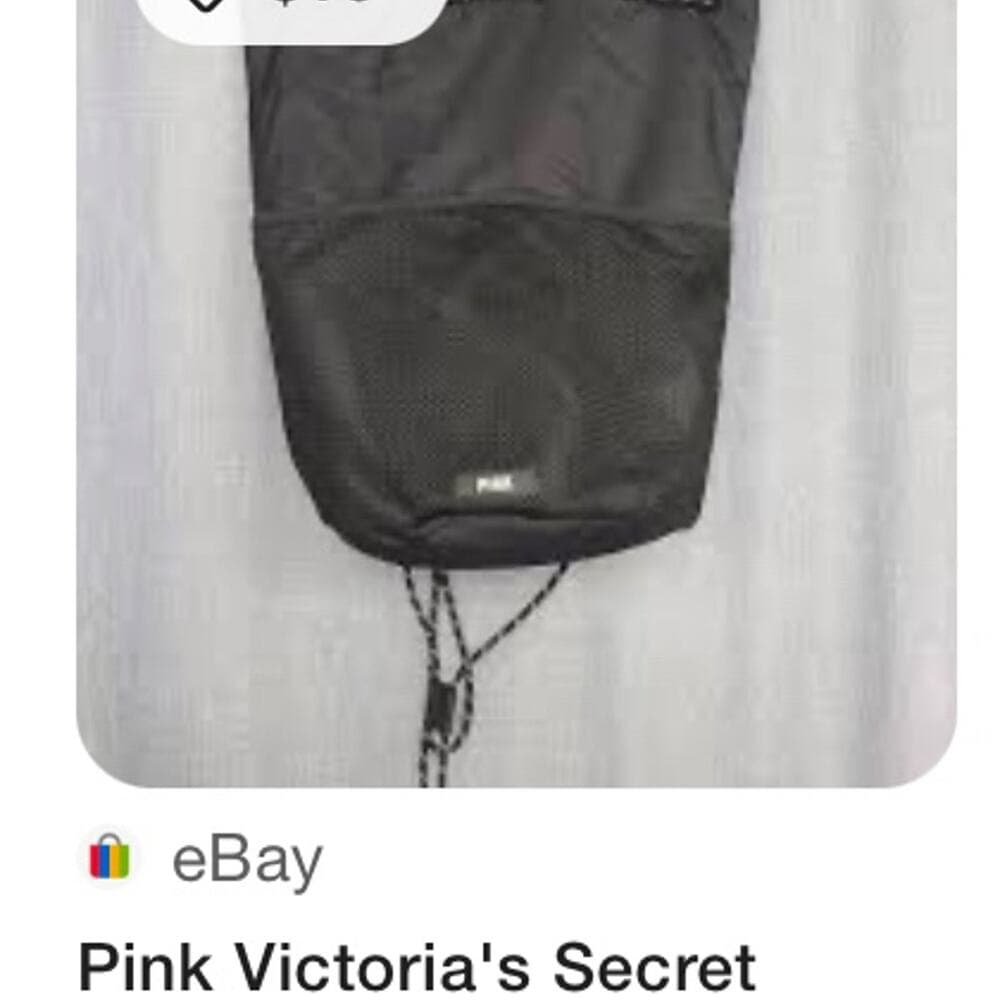 Pink Victoria's Secret Drawstring Collegiate Backpack Mesh Pockets Black - Thumbnail 5