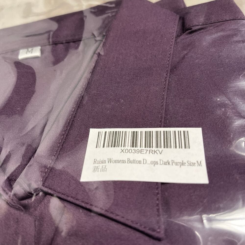 Ruisin Plain Button Down Shirts for Women Formal Work Dress Top Dark purple M - Thumbnail 2