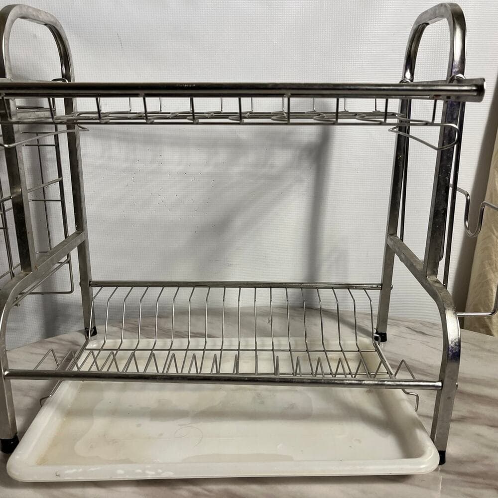 304 Stainless Steel 2-Tier Dish Drainer Rack with Utensil Chopsticks Rack - Thumbnail 6