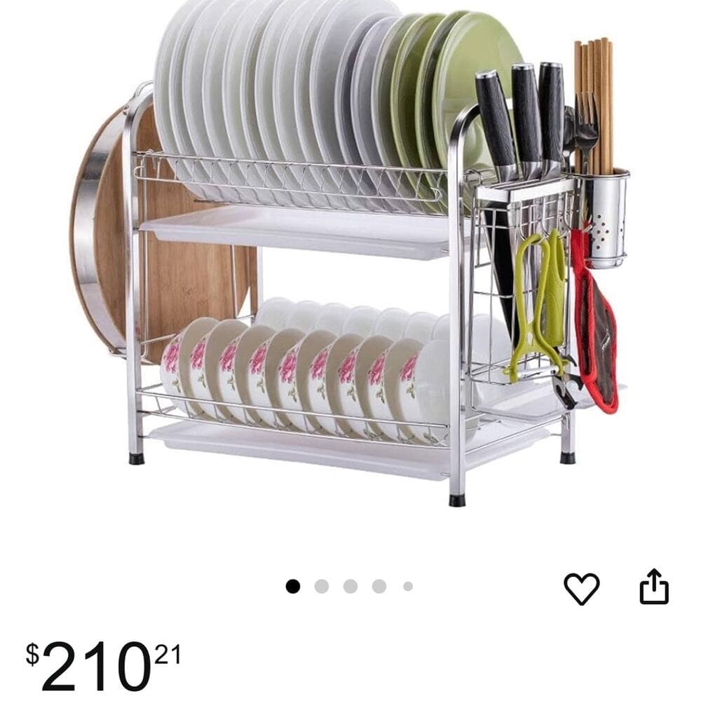 304 Stainless Steel 2-Tier Dish Drainer Rack with Utensil Chopsticks Rack - Thumbnail 2
