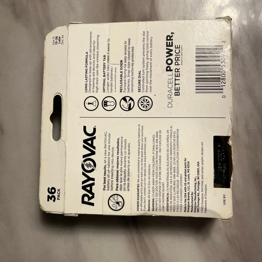 36-pack Rayovac Size 13 Hearing Aid Batteries Jun 2023 - Thumbnail 2