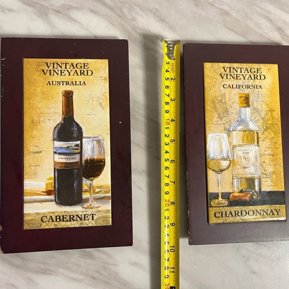 2- Vintage Vineyard Wine Plaques Cherry Wood Wall - Thumbnail 3