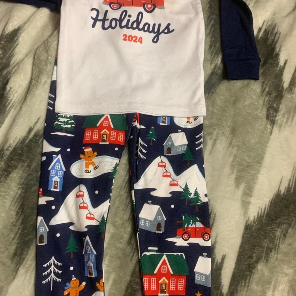 Unisex Kids Matching Family Home For The Holidays Snug Fit Cotton pajamas 2T - Thumbnail 2