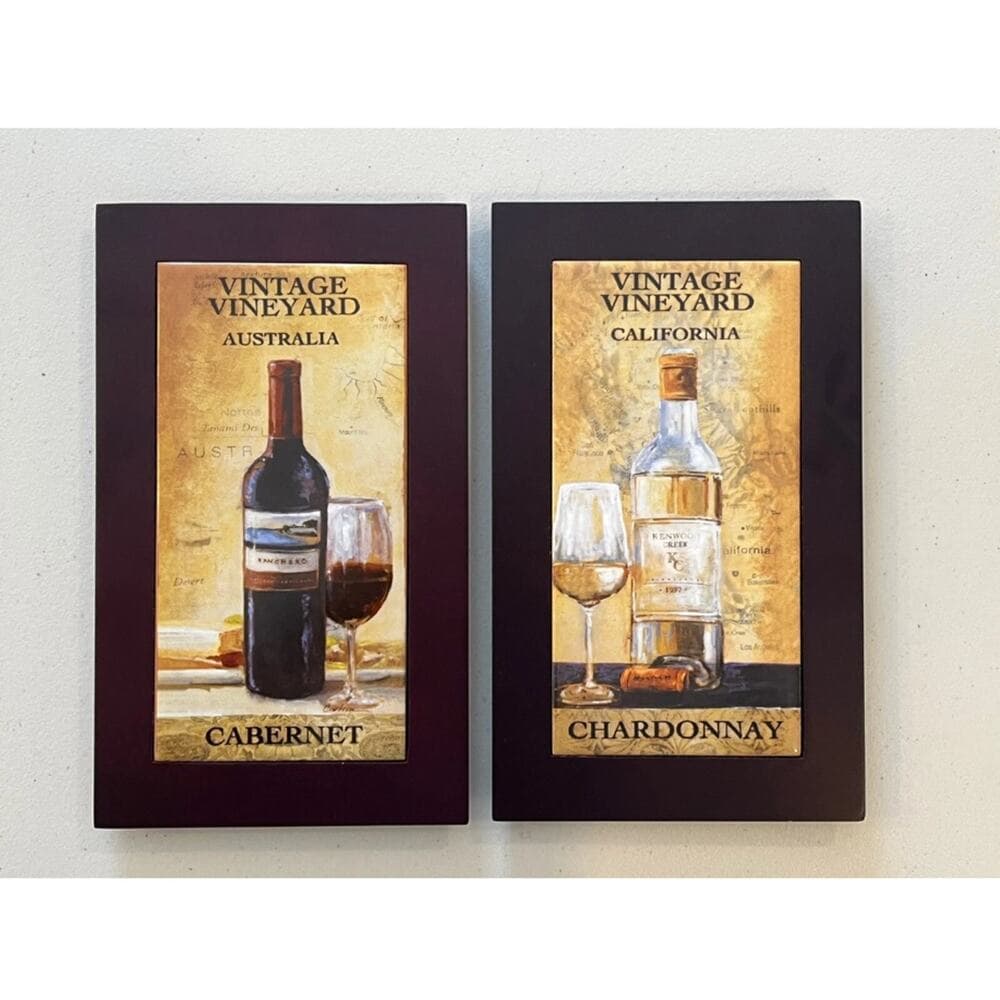 2- Vintage Vineyard Wine Plaques Cherry Wood Wall - Thumbnail 9