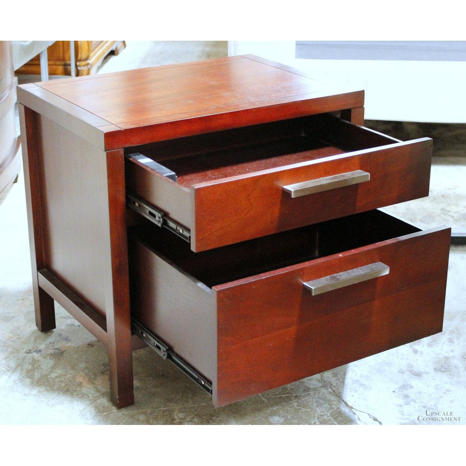 Contemporary 2 Drawer Nightstand - Dark Finish - Thumbnail 2