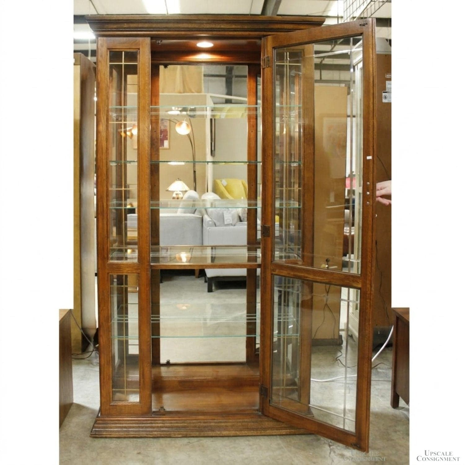Oak & Etched Glass Curio Cabinet - Dark Oak - Thumbnail 2