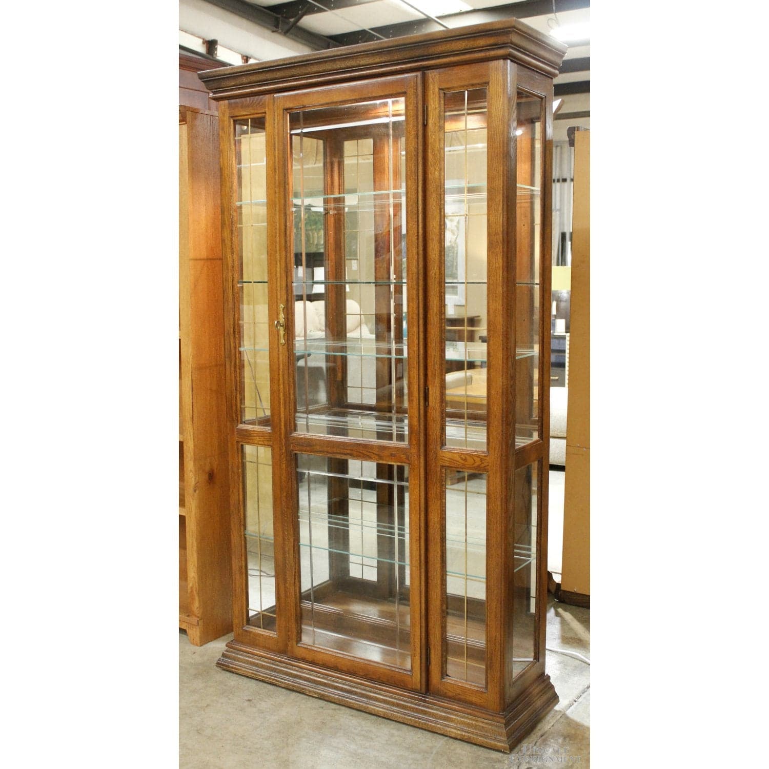 Oak & Etched Glass Curio Cabinet - Dark Oak - Thumbnail 4