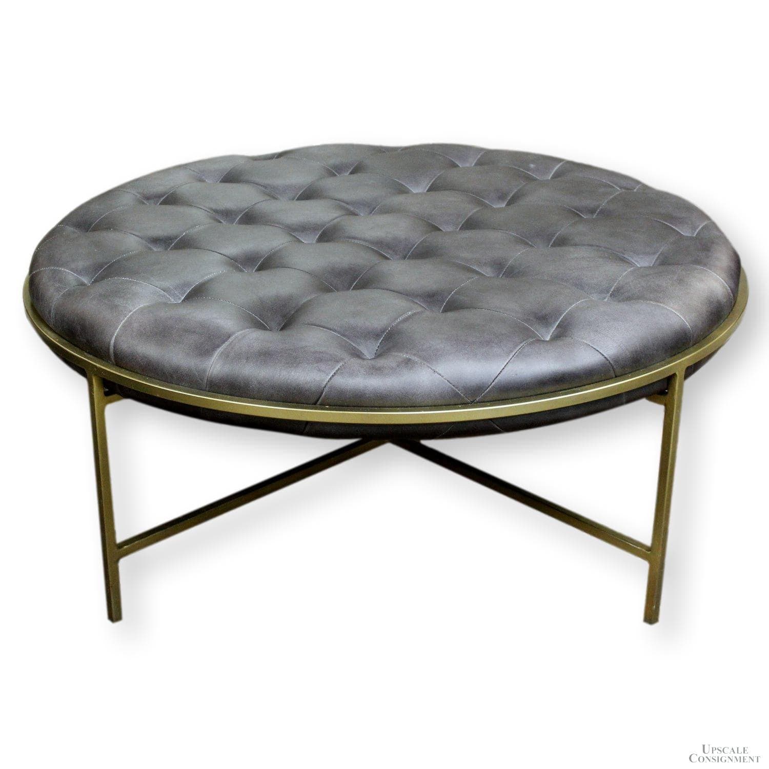 Edgemod Round Tufted Leather Coffee Table Ottoman - Black