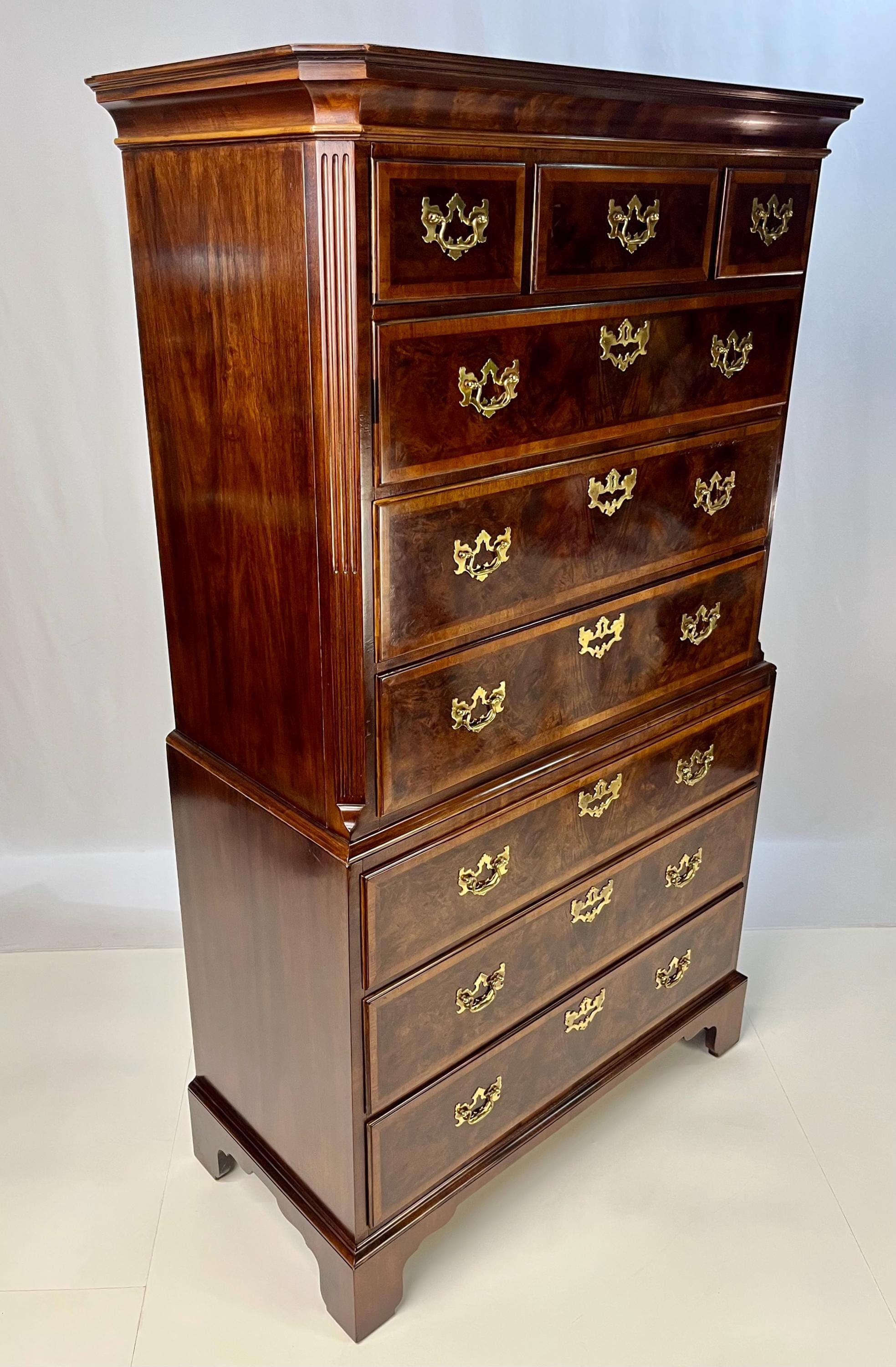 Henredon Aston Court Banded Mahogany and Burlwood Chest on Chest - Thumbnail 7