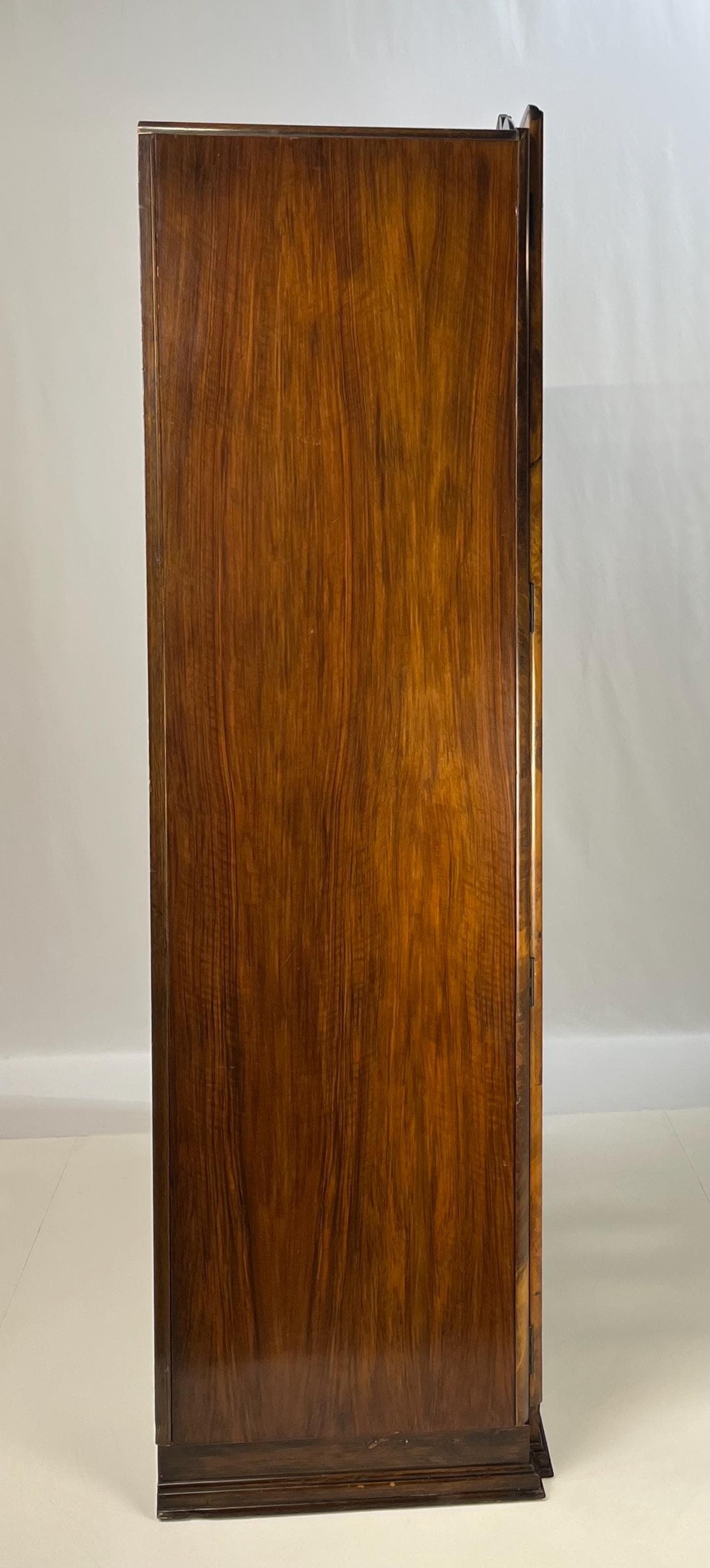 English Art Deco Book-Matched Burl Walnut Wardrobe - Thumbnail 8