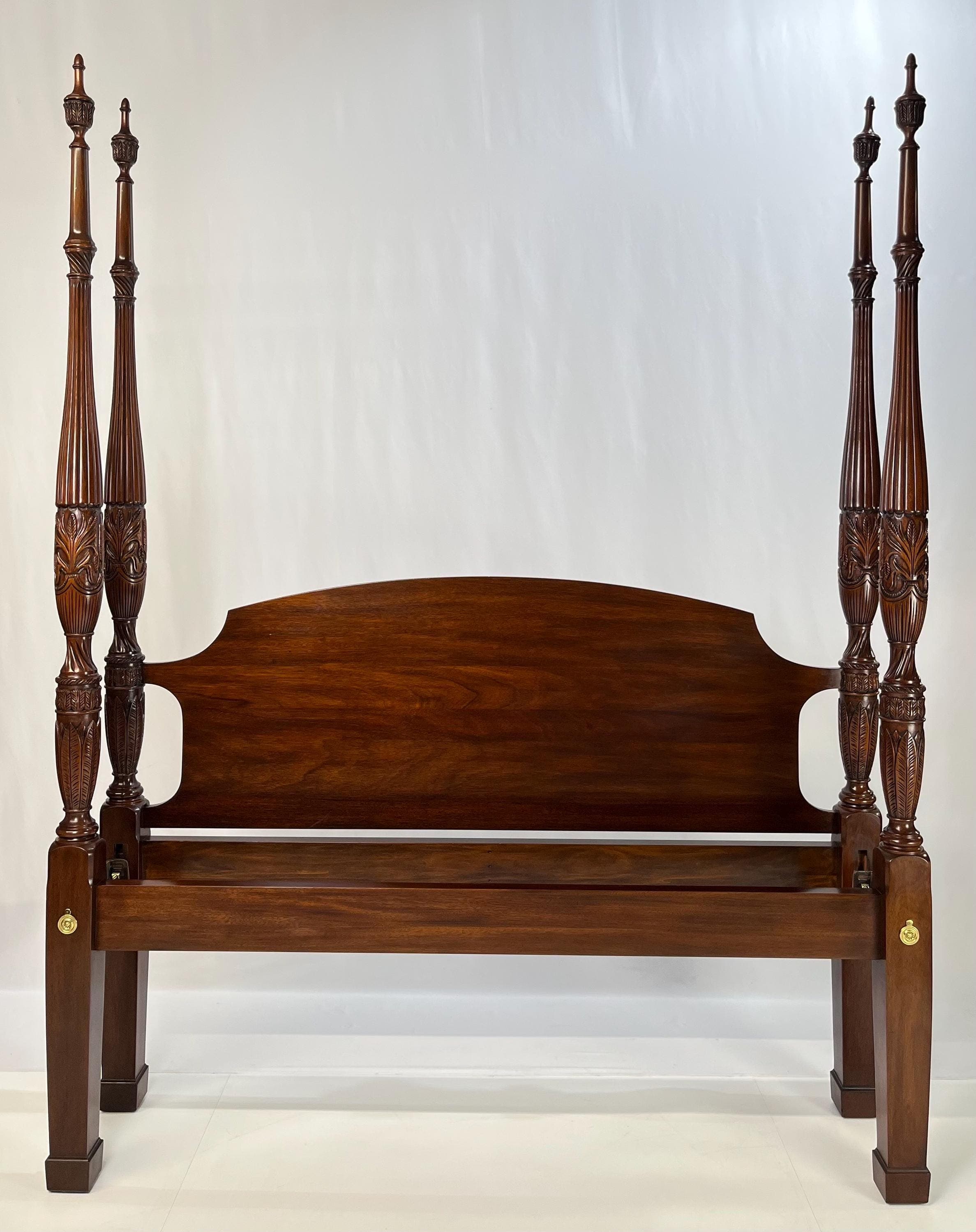 Henkel Harris Virginia Galleries Solid Mahogany Rice Carved Queen Bed - Thumbnail 3
