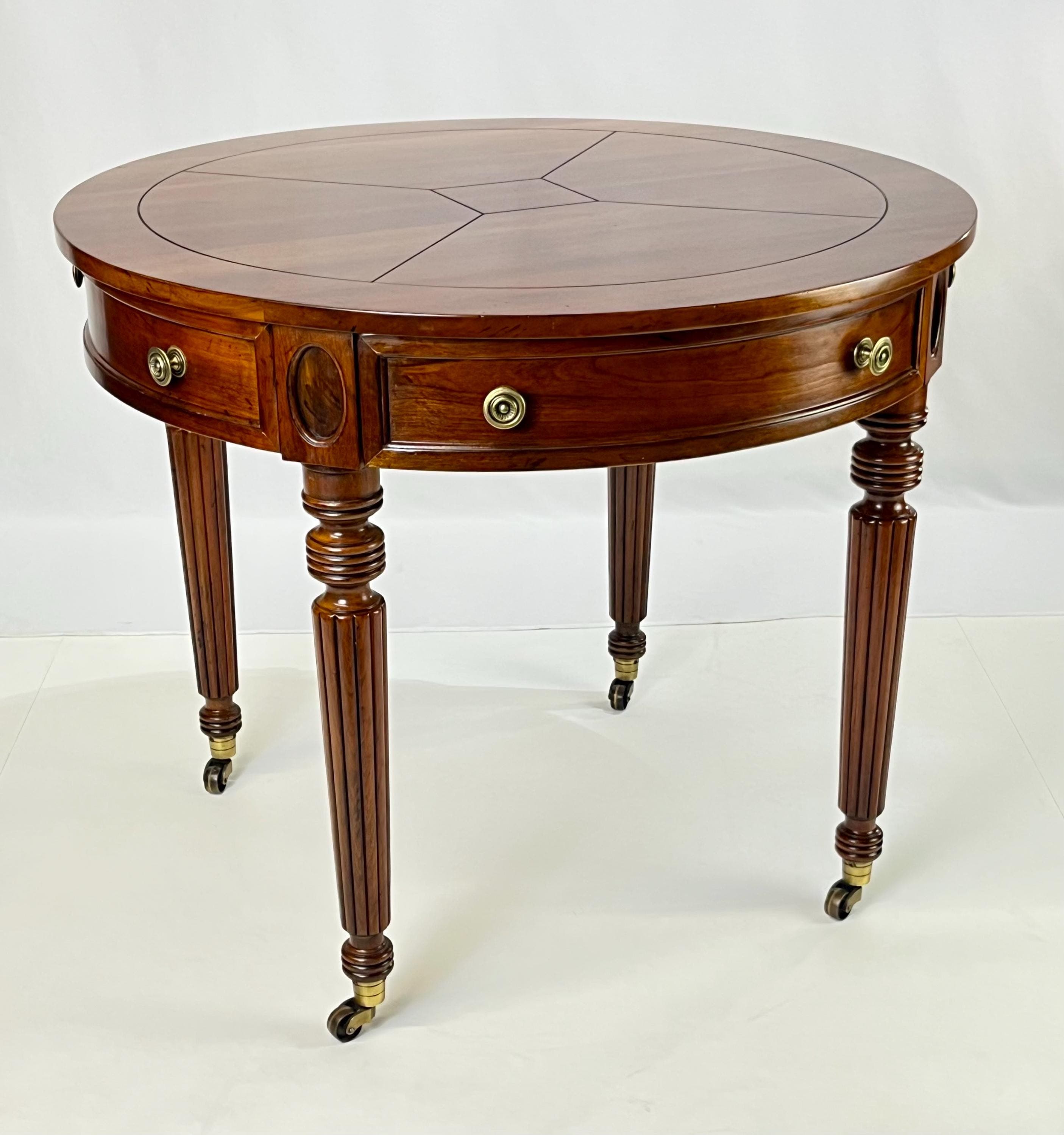 Pair of Henredon Registry Collection Solid Cherry Regency Drum Tables - Thumbnail 4
