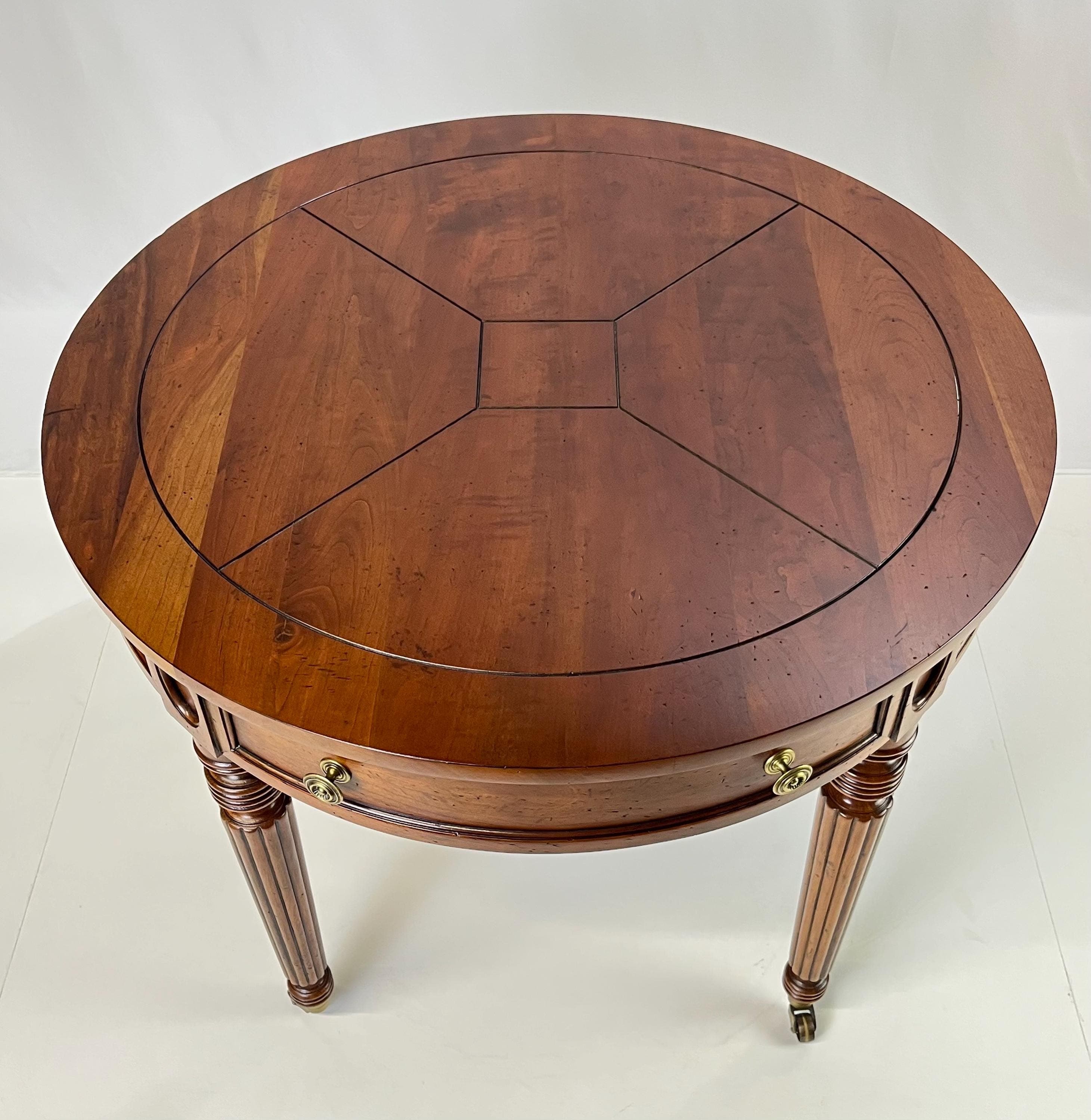 Pair of Henredon Registry Collection Solid Cherry Regency Drum Tables - Thumbnail 10