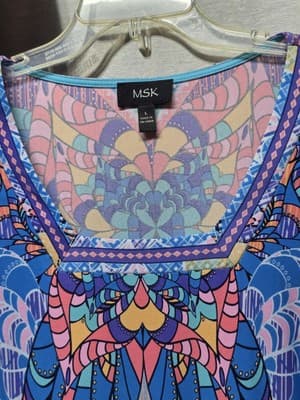 Woman's MSK Dress 3/4 Sleeve Stained Glass Multicolor Gently Worn Size L - Thumbnail 3